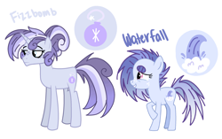 Size: 2752x1727 | Tagged: dead source, safe, artist:cherritoppu, oc, oc only, oc:waterfall, earth pony, pony, unicorn, base used, colt, duo, earth pony oc, female, horn, male, mare, offspring, parent:flash sentry, parent:twilight sparkle, parents:flashlight, raised hoof, simple background, unicorn oc, white background