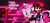 Size: 960x450 | Tagged: safe, artist:pagiepoppie12345, pinkie pie, earth pony, human, pony, g4, backwards cap, bow, clothes, crossover, crown, dress, face paint, friday night funkin', girlfriend (friday night funkin), gothic, gothic pinkie, hair bow, heart, high heels, jewelry, neon, pants, pegasus human, pinkie pie's boutique, rapper, regalia, riding a pony, shirt, shoes, show stopper outfits, smiling, title card, wings, zalgo, zalgo pagie