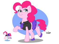 Size: 4098x3072 | Tagged: safe, artist:datzigga, pinkie pie, earth pony, pony, g4, clothes, cute, diapinkes, mannequin, necktie, shoes, skirt, solo