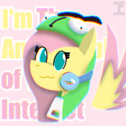 Size: 510x510 | Tagged: safe, artist:itzf1ker1, fluttershy, pegasus, pony, antonymph, cutiemarks (and the things that bind us), g4, ;p, animated, cute, cutie mark accessory, daaaaaaaaaaaw, fluttgirshy, gir, headphones, implied rainbow dash, invader zim, looking at you, lyrics, music, one eye closed, shyabetes, solo, song, text, tongue out, vylet pony, wink, winking at you, zipper