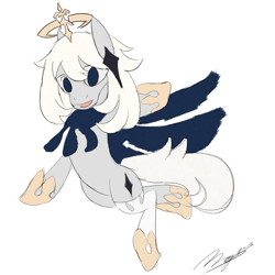 Size: 2000x2000 | Tagged: safe, artist:magnusmagnum, earth pony, pony, cape, clothes, crossover, crown, female, genshin impact, high res, jewelry, looking at you, mare, paimon (genshin impact), ponified, regalia, smiling, smiling at you, socks, solo