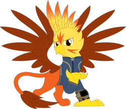 Size: 3559x3095 | Tagged: safe, artist:php170, artist:porygon2z, oc, oc only, oc:blaze, griffon, fallout equestria, clothes, fallout, griffon oc, high res, jumpsuit, looking at you, male, pipboy, simple background, smiling, smiling at you, solo, transparent background, vault suit, vector