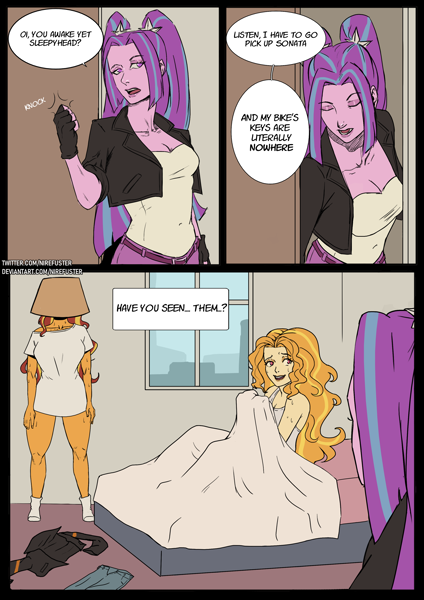 424px x 600px - 2637752 - safe, artist:nire, adagio dazzle, aria blaze, sunset shimmer,  equestria girls, bed, bedroom, bottomless, breasts, building, caught,  cleavage, clothes, comic, dialogue, female, fingerless gloves, gloves, high  res, jacket, lesbian, messy hair,