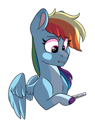 Size: 1085x1450 | Tagged: safe, artist:moccabliss, rainbow dash, pony, g4, hoof hold, pregnancy test, simple background, solo, white background