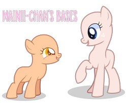 Size: 2358x1911 | Tagged: dead source, safe, artist:cherritoppu, oc, oc only, earth pony, pony, g4, bald, base, duo, earth pony oc, eyelashes, female, freckles, mare, raised hoof, simple background, smiling, transparent background