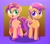 Size: 2151x1880 | Tagged: safe, artist:ce2438, scootaloo, sunny starscout, earth pony, pegasus, pony, g4, g5, abstract background, braid, cute, cutealoo, duo, duo female, female, generational ponidox, high res, lineless, open mouth, open smile, raised hoof, shadow, smiling, sunnybetes, unshorn fetlocks