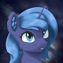 Size: 3000x3000 | Tagged: safe, artist:闪电_lightning, princess luna, ambiguous race, g4, ear fluff, eyelashes, female, filly, high res, horn, smiling, solo, teeth, woona, younger