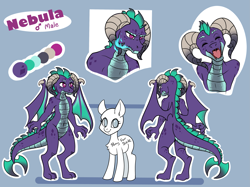 Size: 3471x2603 | Tagged: safe, artist:skuttz, oc, oc only, oc:nebula, dragon, color palette, commission, dragon oc, high res, male, reference sheet, solo, text