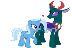 Size: 811x545 | Tagged: safe, artist:harmonyguard, pharynx, trixie, changedling, changeling, g4, female, male, phartrix, prince pharynx, shipping, simple background, straight, white background