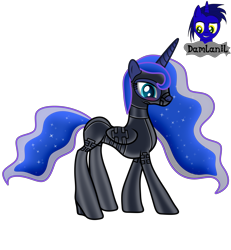 Size: 3840x4154 | Tagged: safe, alternate version, artist:damlanil, princess luna, alicorn, pony, g4, bdsm, blushing, bondage, bondage mask, boots, bound wings, catsuit, clothes, collar, corset, ethereal mane, female, gag, galaxy mane, gimp suit, happy, high heels, hood, horn, latex, latex boots, latex suit, looking at you, mare, muzzle gag, rubber, rubber suit, shiny, shiny mane, shoes, show accurate, simple background, socks, solo, thigh highs, transparent background, vector, wings