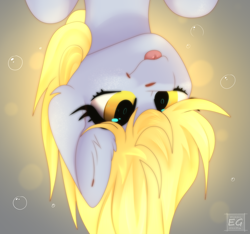 Size: 2304x2160 | Tagged: safe, artist:elektra-gertly, derpy hooves, pegasus, pony, g4, bubble, bust, cute, derpabetes, high res, portrait, solo, tongue out, upside down