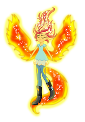 Size: 1024x1463 | Tagged: safe, artist:emeraldblast63, artist:scarlet-spectrum, sunset shimmer, equestria girls, g4, my little pony equestria girls: rainbow rocks, my past is not today, eyes closed, phoenix wings, simple background, solo, sparkly hair, sparkly wings, sunset phoenix, transparent background, wings