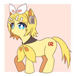 Size: 1500x1500 | Tagged: safe, artist:雷, earth pony, pony, anime, bow, female, kagamine rin, mare, ponified, solo, vocaloid