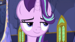 Size: 800x450 | Tagged: safe, screencap, starlight glimmer, pony, unicorn, every little thing she does, season 6, animated, eyes closed, female, gif, mare, smug, smuglight glimmer, solo, twilight's castle, walking