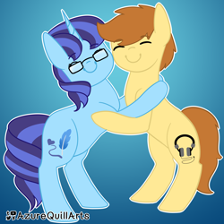 Size: 2500x2500 | Tagged: safe, artist:azure-quill, oc, oc only, earth pony, pony, unicorn, female, glasses, high res, hug, mare