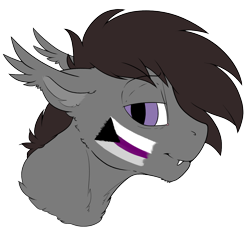 Size: 1502x1404 | Tagged: safe, artist:cold blight, oc, oc only, oc:windwalker, bat pony, pony, bat pony oc, demisexual, demisexual pride flag, ear fluff, fangs, floppy ears, fluffy, misleading thumbnail, pride, pride flag, simple background, smiling, solo, transparent background