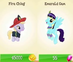 Size: 1183x1013 | Tagged: safe, gameloft, dinky hooves, sassaflash, g4, app, bits, cleopatra, clothes, costume, firefighter, firefighter dinky hooves, firefighter helmet, game, gem, helmet, jewelry, mobile game, nightmare night, nightmare night costume, regalia, smiling