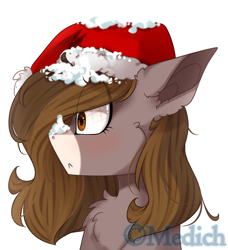 Size: 1847x2026 | Tagged: safe, artist:mediasmile666, oc, oc only, pony, chest fluff, christmas, female, hat, holiday, mare, santa hat, simple background, solo, white background