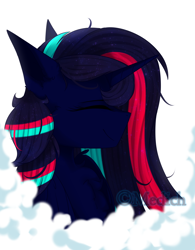 Size: 2162x2773 | Tagged: safe, artist:mediasmile666, oc, oc only, pony, unicorn, bust, cloud, eyes closed, female, high res, mare, smiling, solo