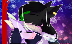 Size: 2660x1661 | Tagged: safe, artist:mediasmile666, oc, oc only, pegasus, pony, bust, duo, ear piercing, eyes closed, female, male, mare, piercing, snow, snowflake, stallion