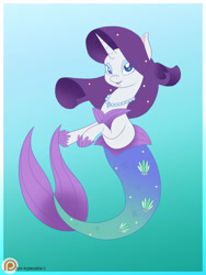 Size: 2121x2828 | Tagged: safe, artist:foxbeast, rarity, mermaid, merpony, pony, seapony (g4), unicorn, g4, blue background, blue eyes, blue mane, colored pupils, crepuscular rays, cute, female, fish tail, flowing mane, high res, hoof shoes, horn, jewelry, mermaidized, mermarity, necklace, ocean, open mouth, patreon, patreon logo, raribetes, seaponified, seapony rarity, simple background, smiling, solo, species swap, tail, underwater, water