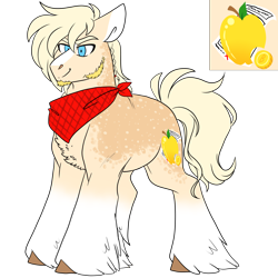 Size: 3000x3000 | Tagged: safe, artist:gingygin, oc, oc only, oc:fancy free, earth pony, pony, bandana, chest fluff, coat markings, facial hair, goatee, high res, male, muttonchops, offspring, parent:applejack, parent:prince blueblood, parents:bluejack, simple background, socks (coat markings), solo, stallion, transparent background, unshorn fetlocks