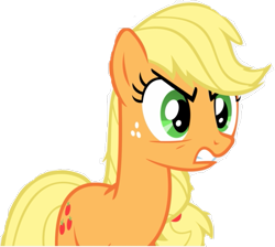 Size: 807x722 | Tagged: artist needed, safe, edit, edited screencap, screencap, applejack, earth pony, pony, g4, season 1, swarm of the century, angry, background removed, female, gritted teeth, hatless, mare, missing accessory, not a vector, simple background, solo, teeth, transparent background