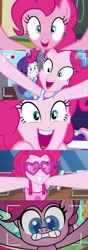 Size: 1221x3467 | Tagged: safe, screencap, pinkie pie, rarity, pony, best trends forever, best trends forever: pinkie pie, equestria girls, equestria girls specials, g4, g4.5, make new friends but keep discord, my little pony equestria girls: better together, my little pony equestria girls: spring breakdown, my little pony: pony life, the crystal capturing contraption, twilight under the stars, spoiler:pony life s02e02, bare shoulders, camera, camera abuse, clothes, geode of shielding, geode of sugar bombs, glasses, he wants all of the cakes, heart shaped glasses, magical geodes, open mouth, pinkie being pinkie, pinkie's spring fourth wall break, sleeveless