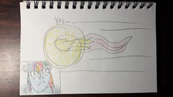 Size: 1280x720 | Tagged: safe, artist:infinitydragon900, fluttershy, rainbow dash, pegasus, pony, g4, ball, crossover, dialogue, female, flutterball, male, mare, motion lines, rolling, sonic the hedgehog, sonic the hedgehog (series), spin dash, spread wings, traditional art, wings