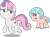 Size: 2441x1783 | Tagged: safe, artist:fruft, edit, editor:slayerbvc, vector edit, cozy glow, sweetie belle, pegasus, pony, unicorn, g4, angry, awkward smile, cozy glow is best facemaker, cozy glow is not amused, cute, cutie mark, diasweetes, female, filly, freckles, looking back, running, sheepish grin, simple background, smiling, the cmc's cutie marks, transparent background, vector