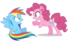 Size: 2587x1631 | Tagged: safe, artist:jakeneutron, pinkie pie, rainbow dash, bat pony, earth pony, pegasus, pony, vampire, vampony, wingless bat pony, g4, alternate cutie mark, angry, bat ponified, duo, duo female, fangs, female, growling, leaning back, leaning forward, mare, open mouth, pinkiebat, puppet, race swap, reaching, red eyes, red eyes take warning, redesign, scared, screaming, shadow, sharp teeth, shocked, shrunken pupils, simple background, sitting, snarling, species swap, spread wings, teeth, transparent background, vector, wingless, wings