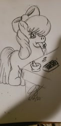 Size: 497x1024 | Tagged: safe, artist:jastuart2006, apple bloom, earth pony, pony, g4, female, filly, pills, solo, traditional art