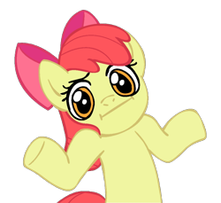 Size: 920x842 | Tagged: safe, apple bloom, earth pony, pony, g4, female, filly, looking at you, meme, shrug, shrugpony, simple background, solo, transparent background
