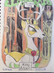 Size: 1936x2592 | Tagged: safe, artist:artistic20xl, king aspen, deer, g4, jewelry, male, regalia, smiling, solo, thicket city, traditional art