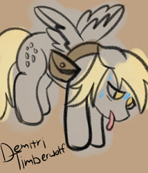 Size: 3000x3500 | Tagged: safe, artist:demitri, derpy hooves, pegasus, pony, g4, bag, female, flying, high res, mare, newbie artist training grounds, saddle bag, solo, sweat, tired, tongue out