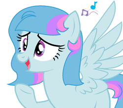 Size: 818x718 | Tagged: oc name needed, safe, oc, oc only, pegasus, pony, blue coat, blue mane, female, gift art, mare, multicolored hair, music notes, pegasus oc, pony oc, purple eyes, purple mane, raised hoof, simple background, solo, spread wings, vector, white background, wings