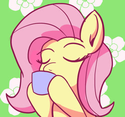 Size: 1280x1200 | Tagged: safe, artist:zeronixma, fluttershy, pegasus, pony, g4, atg 2021, cute, eyes closed, food, newbie artist training grounds, shyabetes, sipping, sipping tea, solo, tea