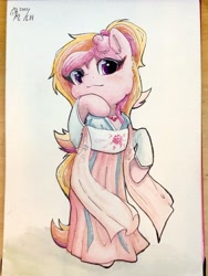 Size: 3024x4032 | Tagged: safe, artist:b_m, oc, oc only, oc:yulong, oc:豫珑, earth pony, semi-anthro, arm hooves, clothes, female, hanfu, mare, robe, ruqun, solo, traditional art, watercolor painting