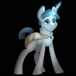 Size: 828x828 | Tagged: safe, artist:ittybittybiters, stygian, pony, unicorn, g4, black background, cloak, clothes, glowing horn, gritted teeth, horn, male, simple background, stallion