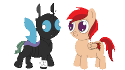 Size: 1280x720 | Tagged: safe, artist:theunidentifiedchangeling, oc, oc:[unidentified], oc:scarlet fury, changeling, pegasus, pony, animated, changeling oc, closed mouth, cute, cuteling, cutie mark, derp, eyes open, gif, horn, pegasus oc, simple background, standing up, symbol, three quarter view, transparent background, wings