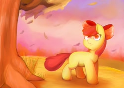 Size: 1432x1013 | Tagged: safe, artist:kyouman1010, apple bloom, earth pony, pony, g4, female, filly, solo, tree