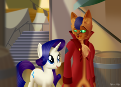 Size: 3500x2500 | Tagged: safe, artist:leonkay, capper dapperpaws, rarity, abyssinian, pony, anthro, g4, my little pony: the movie, chest fluff, female, high res, looking at each other, male, mare