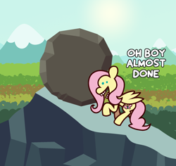 Size: 2000x1884 | Tagged: safe, artist:threetwotwo32232, fluttershy, pegasus, pony, g4, boulder, female, mare, pushing, sisyphus