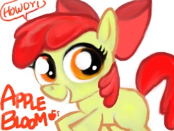 Size: 800x600 | Tagged: safe, artist:tachyon, apple bloom, earth pony, pony, g4, adorabloom, cute, female, filly, howdy, open mouth, solo