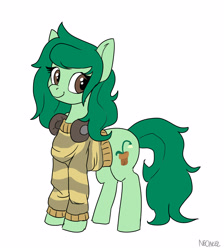 Size: 4482x5000 | Tagged: safe, artist:neoncel, wallflower blush, earth pony, pony, g4, absurd resolution, clothes, cute, equestria girls ponified, female, flowerbetes, headphones, mare, ponified, smiling, solo, sweater