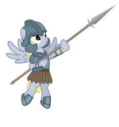 Size: 3000x3200 | Tagged: safe, alternate version, artist:the smiling pony, derpy hooves, pegasus, pony, g4, .svg available, armor, armor skirt, clothes, flying, frown, helmet, high res, simple background, skirt, solo, spear, spread wings, svg, transparent background, vector, weapon, wings