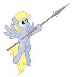 Size: 3000x3200 | Tagged: safe, alternate version, artist:the smiling pony, derpy hooves, pegasus, pony, g4, .svg available, female, flying, frown, high res, mare, simple background, solo, spear, spread wings, svg, transparent background, vector, weapon, wings