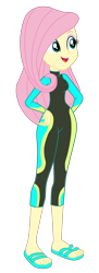 Size: 1254x3458 | Tagged: safe, alternate version, artist:gmaplay, fluttershy, equestria girls, equestria girls specials, g4, my little pony equestria girls: better together, my little pony equestria girls: forgotten friendship, clothes, feet, female, fluttershy's wetsuit, open mouth, sandals, simple background, solo, swimsuit, transparent background, vector, wetsuit