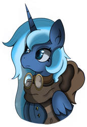 Size: 543x791 | Tagged: safe, artist:orbitingdamoon, princess luna, alicorn, pony, fallout equestria, g4, clothes, goggles, hood, horn, scarf, simple background, solo, transparent background, wings