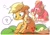 Size: 1457x1032 | Tagged: safe, artist:mochi_nation, apple bloom, applejack, big macintosh, earth pony, pony, g4, bed, confused, female, filly, male, mare, messy mane, question mark, sitting, speech bubble, stallion, translation request, trio, waking up